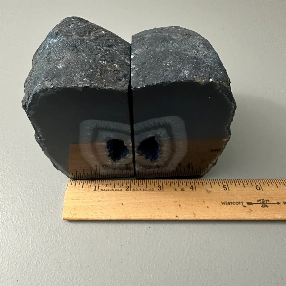 Blue‎ Agate Geode Natural Stone Bookends Pair Polished Crystal Home Decor Desk